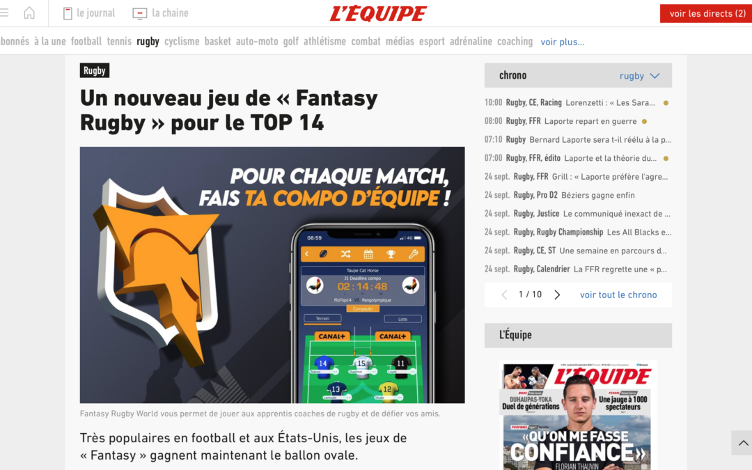 Le site L’équipe met en lumière Fantasy Rugby World